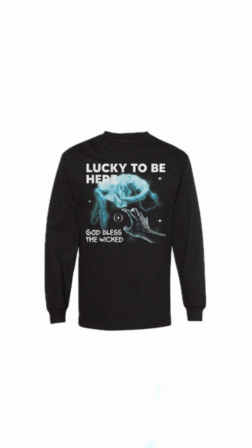 “Lucky to be here” Black Tee